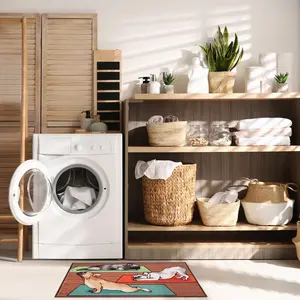 Lush Decor SIENA Indoor Printed Latex Back Non Slip Mat - Transitional Graphic Pet Dog Colorful   (Downward Dogs)