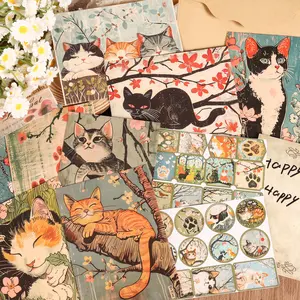 JAIIMAN 16cards, 4envelopes, 46stickers Cherry Blossom Cat Ukiyo-e Style Double-sided Writable Thick Postcard Set, for Scrapbooking Supplies, Wall Decoration,Keepsake Cards, Holiday Decorations, Unique Artwork
