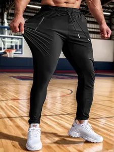 Men's High Stretch Ice Silk Pants, Drawstring Elastic Sport Straight Leg, Zipper Pockets Casual Pants, Athletic Running Pants, Outdoor Fitness Running Cycling Wear