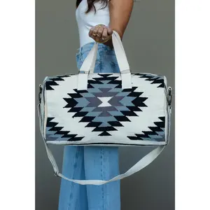 White, Black & Light Blue Western Duffel