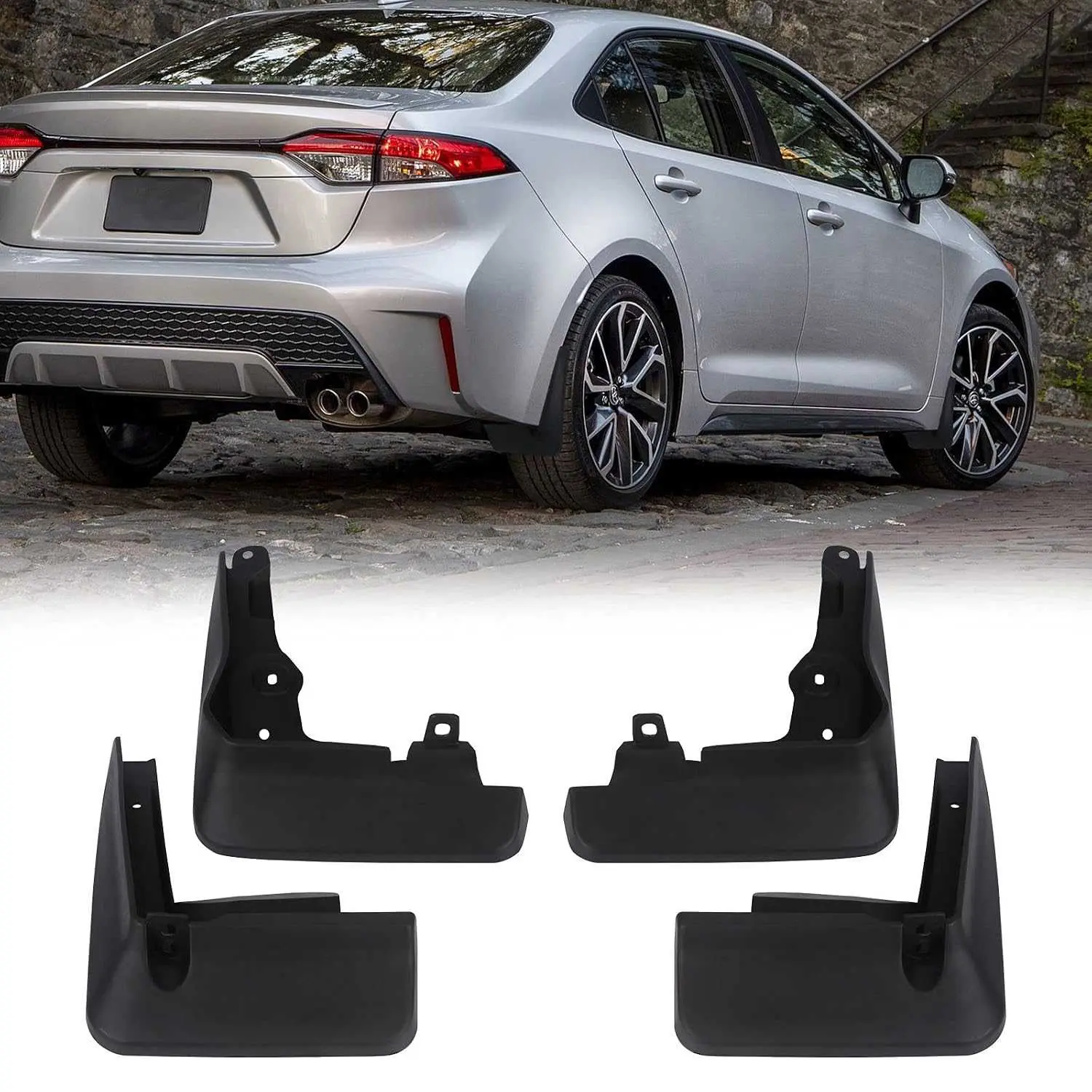 4-Piece Splash Guard Full Set for Toyota Corolla Sedan 2020-2025, Front & Rear Black PP Fender Flaps with TPE Hardware, OE Standards, IATF16949 Certified, All-Weather, Easy Install Complete Accessory Kit, OEM Look