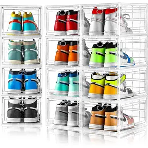 12 Pack Clear Shoe Boxes Stackable,Shoe Boxes for Closet,Sturdy Shoe Box Containers with Clear Door,Sneaker,Easy to Assemble,Fit up to US Size 12(13.8"x 9.84"x 7.1")