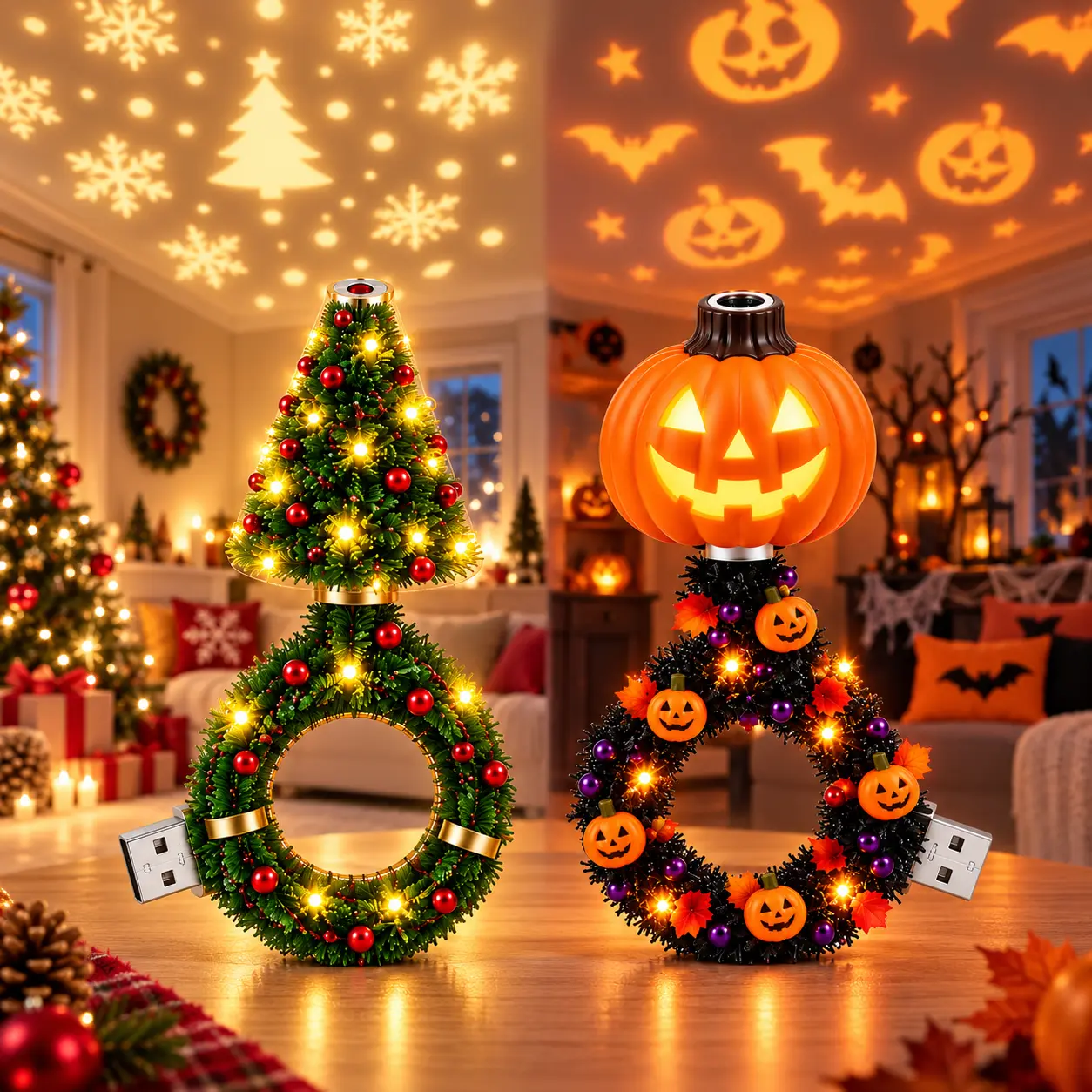 2026 New USB Plug-In Christmas Projector Night Light, 6+ Holiday Pattern Ceiling Lamp, Warm LED Christmas Tree Room Decor for Bedroom, Party & Holiday Gifts&Halloween