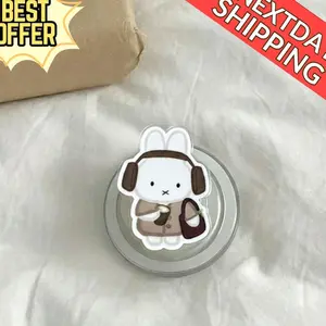 Cute Winter Bunny Magnetic Phone Grip: Kawaii Latte Rabbit Griptok, Cozy Aesthetic Phone Holder, Gift for Bunny Lovers & Fall Fans