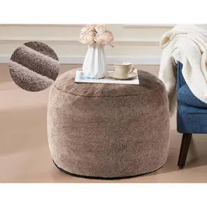 20"x15" Brown Round Pouf Ottoman Soft Top Comfortable Small Foot Stool Boho Floor Furniture for Living Room Sitting