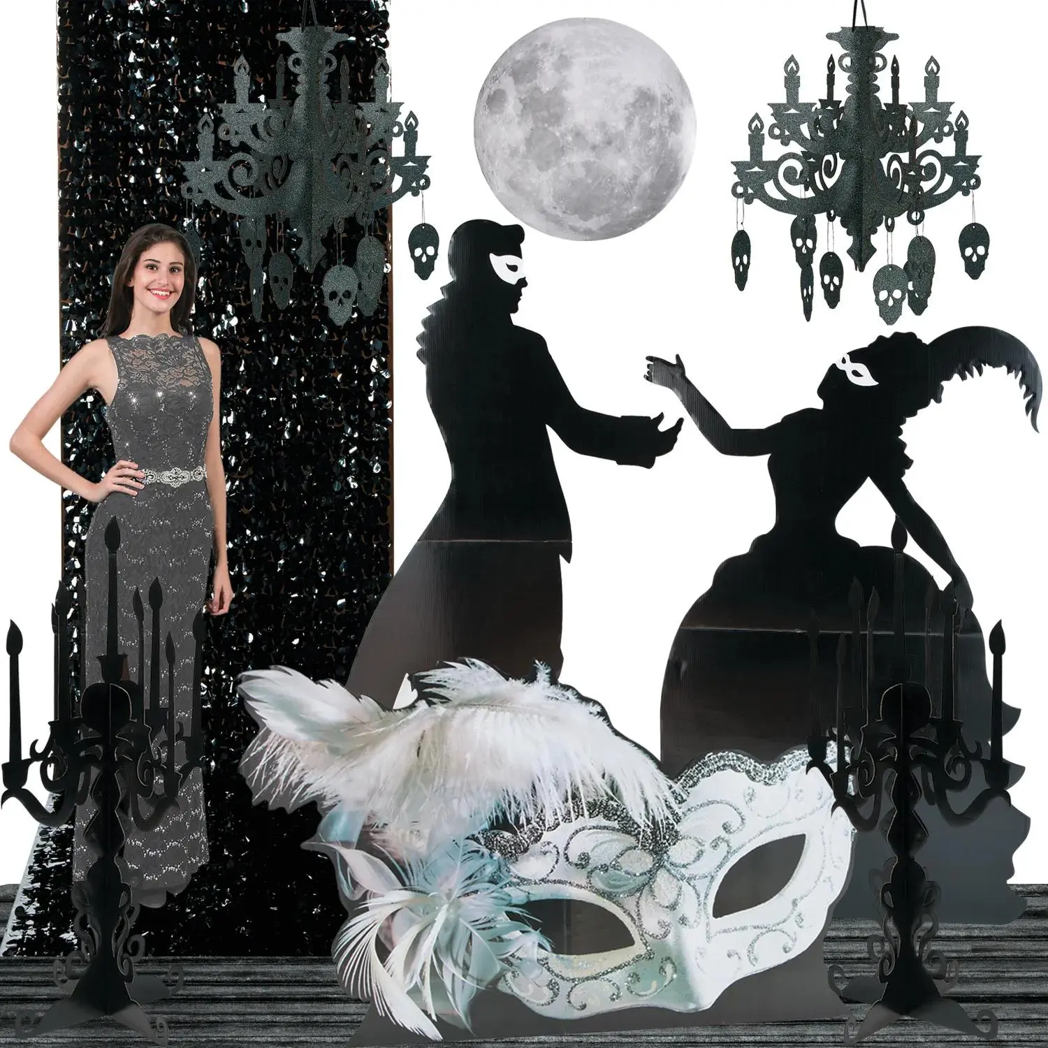 Haunted Masquerade Grand Vinyl-Cardboard Decoration Kit - 11 Pc, for Room Decor & Backdrop (Festive Party Supplies)