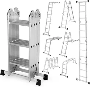 Heavy Duty Aluminum Folding Ladder 7-in-1, 330LBS Capacity Adjustable Extension Step Ladder for Home, Stairs, Roof & Outdoor Work