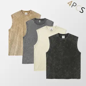 1/4-Piece Panxu Loose-Fit Acid-Wash Vests Vintage Distressed Sleeveless Tees Unisex Pure Cotton Gym Vests Summer Casual Streetwear Comfortable Tops Men's Beachwear Sizes S–5XL t-shirt compression tiktokshopspringglowup Aesthetic Apparel