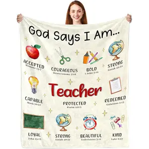 1pc Christian women's gift, "God Says I Am a Teacher" blanket, inspirational religious birthday gift, Bible verse blanket, Christian teacher's gift flannel blanket