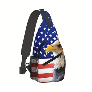 Crossbody Chest Bag American Flag Eagle Design Durable Polyester Fabric Large Capacity With Zip Pocket For iPad Books Travel Beach Fishing