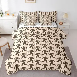 Foot Print Sasquatch 7 Piece Bedding Set for Men Women Teens Kids Orangutan Hunting Vintage Comforter Set with Sheets Boys Hunter Light Brown Brown Bed in a Bag Wild Home Decor