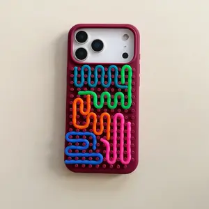 Luxury Fashion Cylindrical Maze Liquid Silicone Phone Case, Anti-Drop Matte Finish, Compatible with Apple iPhone 17pro Max 16pro 15 14 13