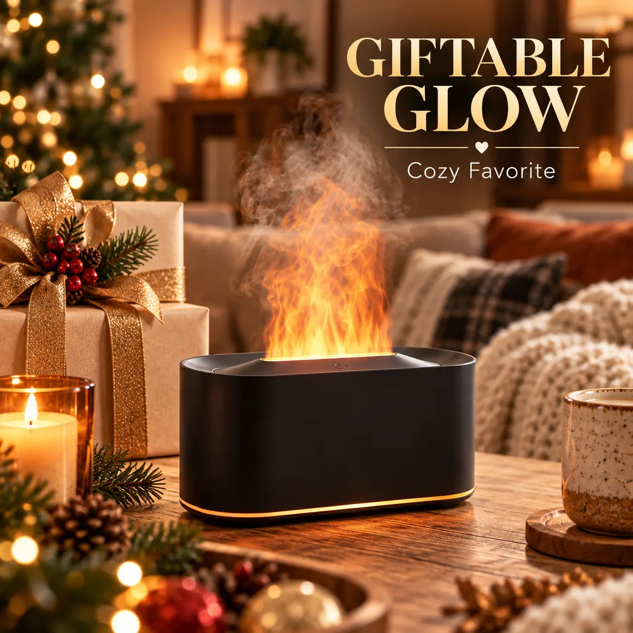 Flame Aroma Diffuser with Flame Effect Mist, Ambient Night Light Aromatherapy Diffuser for Bedroom, Living Room, Office & Cozy Home Decor