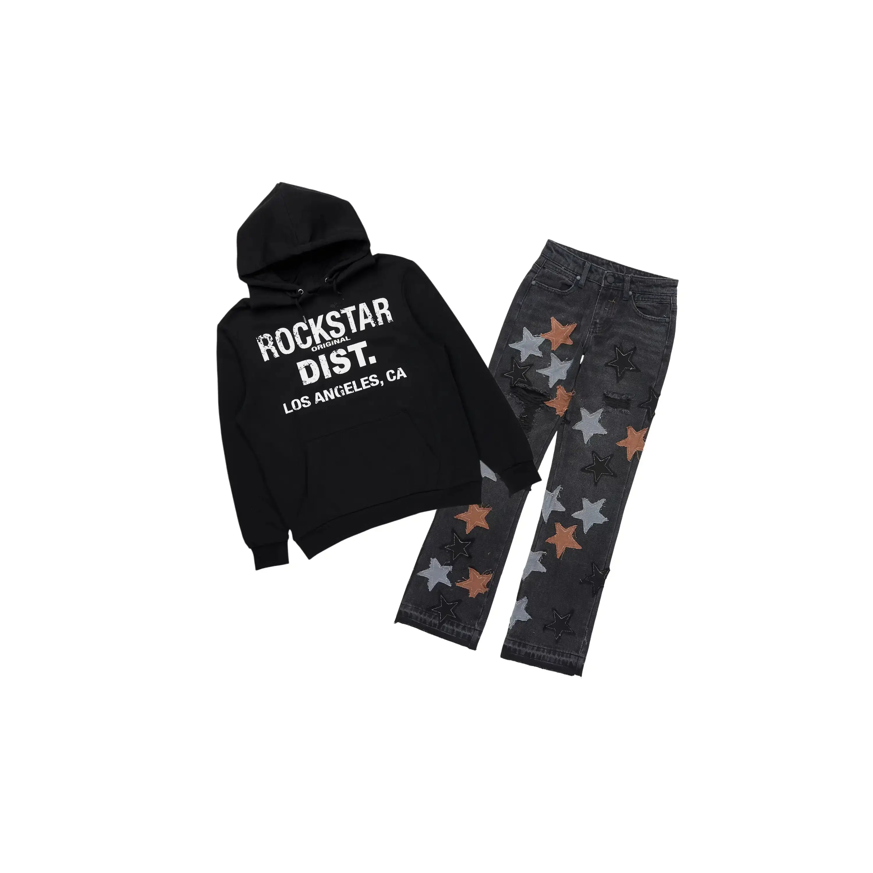 Boys Lake Black Hoodie & Starlane Black Stacked Flare Jean Set