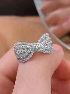 Bowknot Design Rhinestone Decorated Ring, Fashion Accessories for Women & Girls, Trendy All-match & Exquisite Jewelry for Birthday Gift, Stackable Ring, Stackable Finger Rings