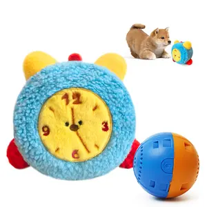 Interactive Alarm Clock Plush Dog Toy with Moving Dog Toy Ball｜Tap-Activated Play｜Soft Lambswool Plush with Squeaker｜Removable Washable Cover