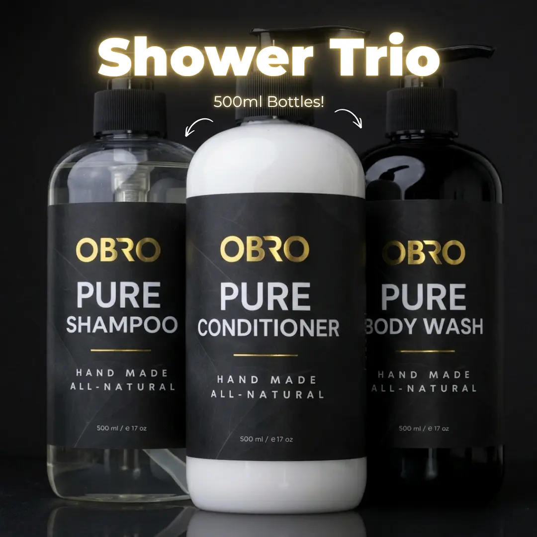OBRO Pure Shower Trio | Shampoo + Conditioner + Body Wash | 3 x 500ml | Naturally Derived Hair & Body Care