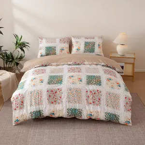 Floral Patchwork Quilted Bedding Set, 1 Count Quilt Cover & 2 Counts Pillowcase without Filler, Soft Lightweight Bedding Set for Bedroom