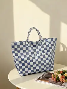 Women's Fashionable Minimalist Tote Bag Checkered Design - Versatile for Daily Commuting, Shopping, and Outings Practical and Convenient - Perfect Gift for Women