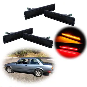 4PCS Smoke Lens LED Front & Rear Bumper Side Marker Lights For BMW E30 3 E34 5 Series Replace OEM 63141377849, 63 14 1 377 849, 63-14-1-377-849