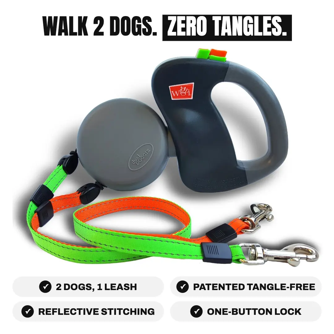 Wigzi Dual Dog Retractable Leash for 2 Dogs