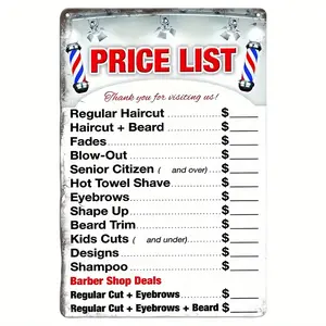 Metal Poster Plaque Tin Sign, Custom Handwritten Salon Decor, Vintage Hair Salon Price List, Metal Poster Plaque, Metal Sign Blank, Barber Shop Decor, Barber Gift, Hairstylist Cafe Bar Farm Rustic Wall Decor, Porch Decor