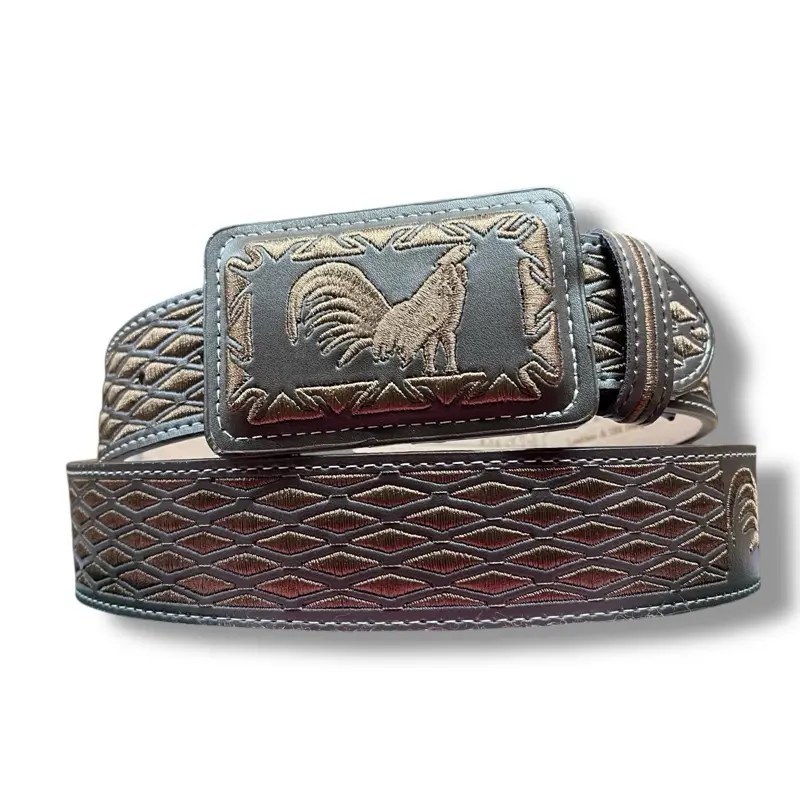 Rooster Embroidered Western Belt. Men’s Cowboy Western Belt. 1.5 Inch Wide Belt. Genuine Leather Belt. Cinto Piteado Bordado. Cinto Vaquero.
