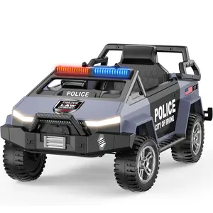 YUNTOPKIDS(Police) 24V Electric Ride On Car, Remote Control with Intercom, 2x200W Motor & 4x4 Soft Start for Ages 3-8, Realistic Police Car with Siren, with Cool LED Lights & Real Engine Sounds (Grey).