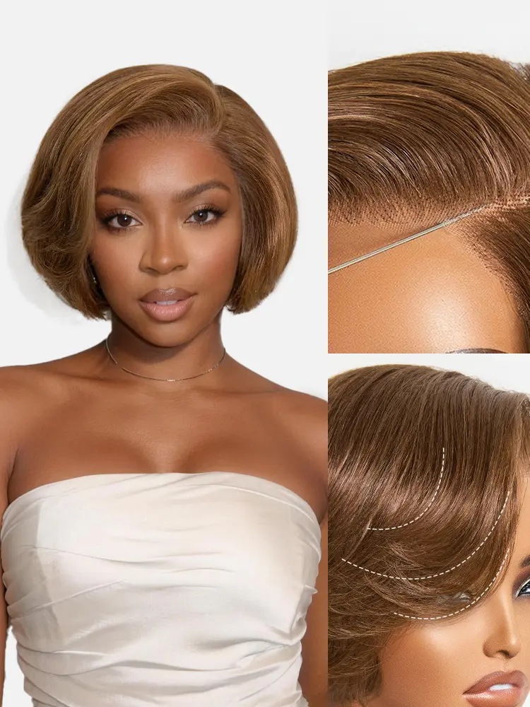 【Live】Chestnut Brown Elegant Glueless Minimalist HD Lace Short Pixie Cut Wig with Bangs