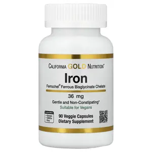 California Gold Nutrition Ferrochel® Iron (Bisglycinate), 36 mg, 90 Veggie Capsules