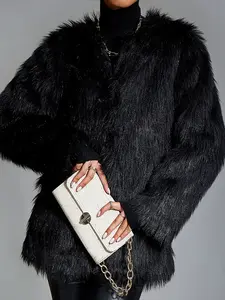 Elegant Faux Fur Coat, Soft Polyester Lining, Perfect for Fall & Winter, Casual Daily Wear, Stylish Korean Design