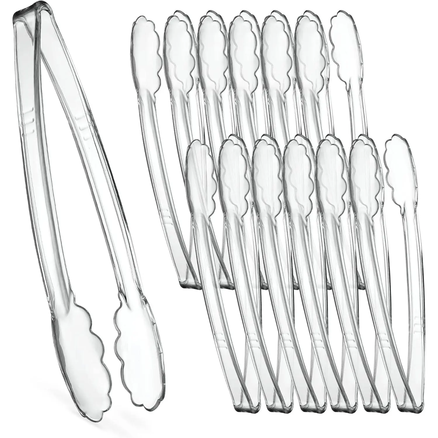 [Clear Tongs 12'' Inches]  12'' Serving Tongs Heavy Duty  Kitchen and BBQ Clear Serving Tongs for party's, Caterings, Events, Buffet, Weddings, And every Day use Pack of 12