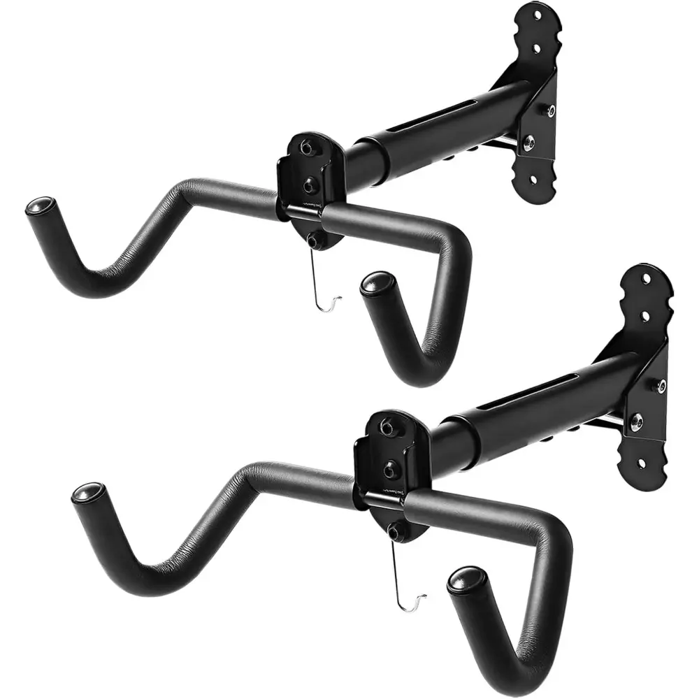 Horizontal Bike Wall Hanging Mount - Sturdy Adjustable Sponge Wrapped Anti-Scratch Hook, Home Organizer Fits Narrow & Wide Handlebars, 22Kg / 48.5Lbs Capacity for Road, Mountain Bikes Garage Storage, Durable