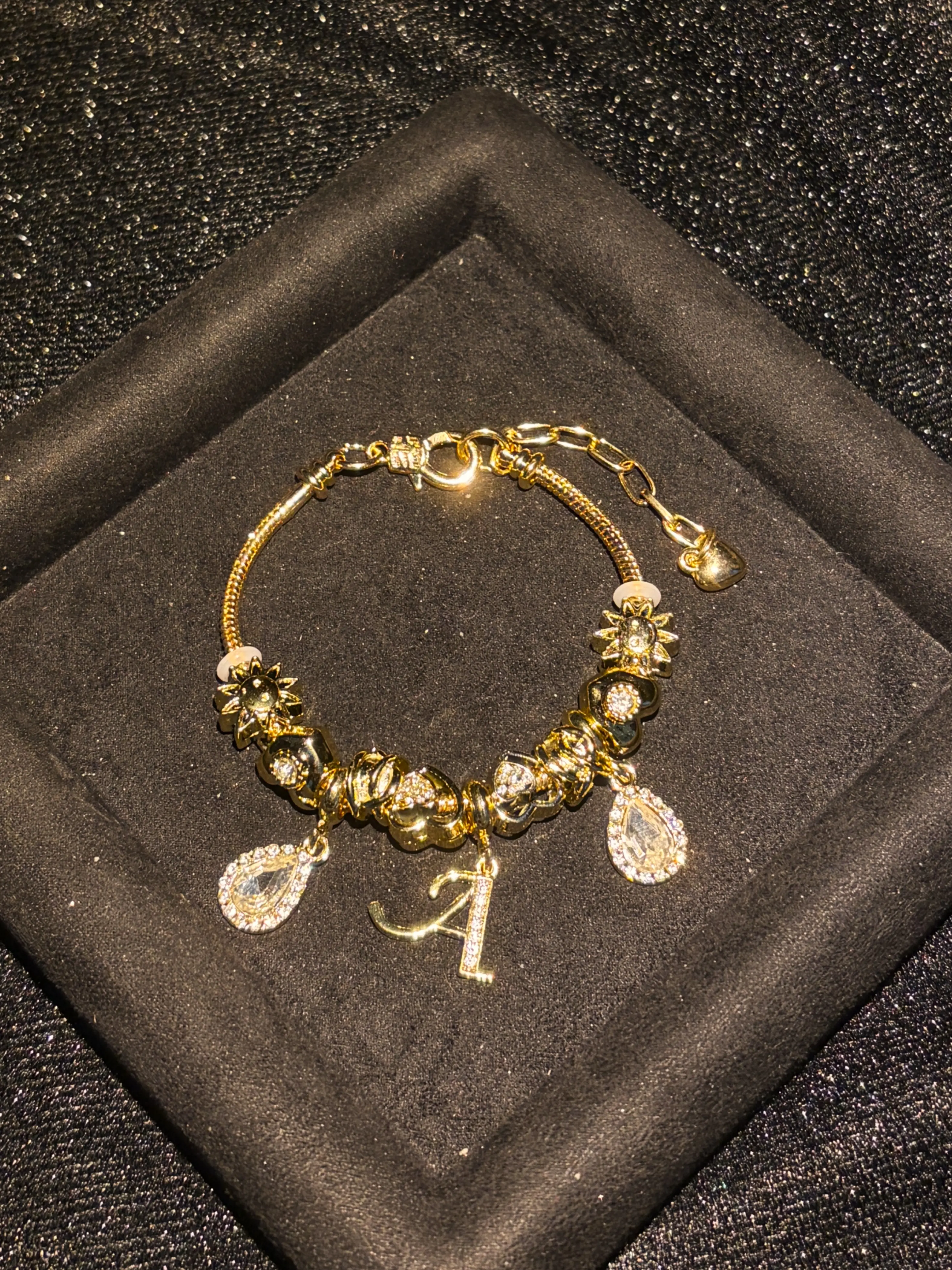 Women's Gold-Tone Mixed Charm Beaded Bracelet - A-Z Initial Letters Available, Fashion Costume Jewelry Gift