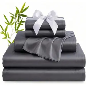 100% Viscose Derived from Bamboo Sheets, 600 Count Cooling Bed Sheet Set for Hot Sleepers, Soft, Breathable, 16" Deep, 4PC, Full, Dark Gray