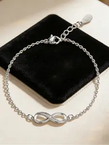 Women's Geometric Infinity Ring 8-Character Hand Chain, Elegant Adjustable Crystal Jewelry, All Seasons Fashion Accessory