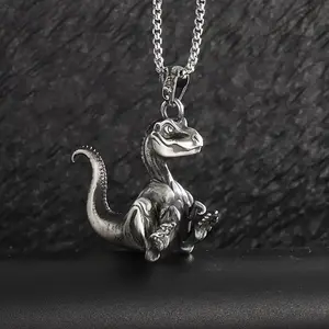 Retro Punk Little Dinosaur Pendant Necklace for Men's Hip Hop Rock Party Jewelry Gift