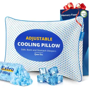 Adjustable Cooling Gel Memory Foam Pillows Queen Size for Sleeping 1 Pack,Thick Firm Bamboo Rayon Shredded Bed Pillow for Side,Back,Stomach Sleepers Washable Breathable Pillowcase,Gifts College Dorm