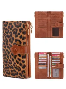 Women's Vintage Leopard Print Large Capacity Long Wallet, Metal Zipper Closure, Multi-Functional Dividers, Ideal Gift for Daily Use, Bifold Wallets