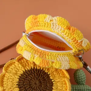 Youth Campus Handmade Finished Flower Neutral Bag Xuefi Thread Crocheted Sunflower Flower Bag Men's and Women's Crochet Crossbody