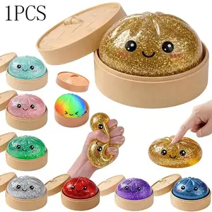 Large Shiny Baozi Shape Squishy Toy, Cute Stress Relief Plush, Flexible Squeeze Toy, Anxiety Relief Desk Decor, Valentine's & Easter Gift