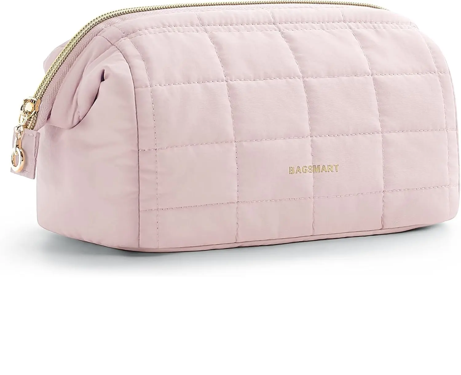 BAGSMART Makeup Bag Travel Toiletry Bag, Puffy Padded Make Up Bags for Women Makeup Organizer Case, Wide-open Pouch Purse Travel Essentials Toiletries Accessories Brushes, Pink