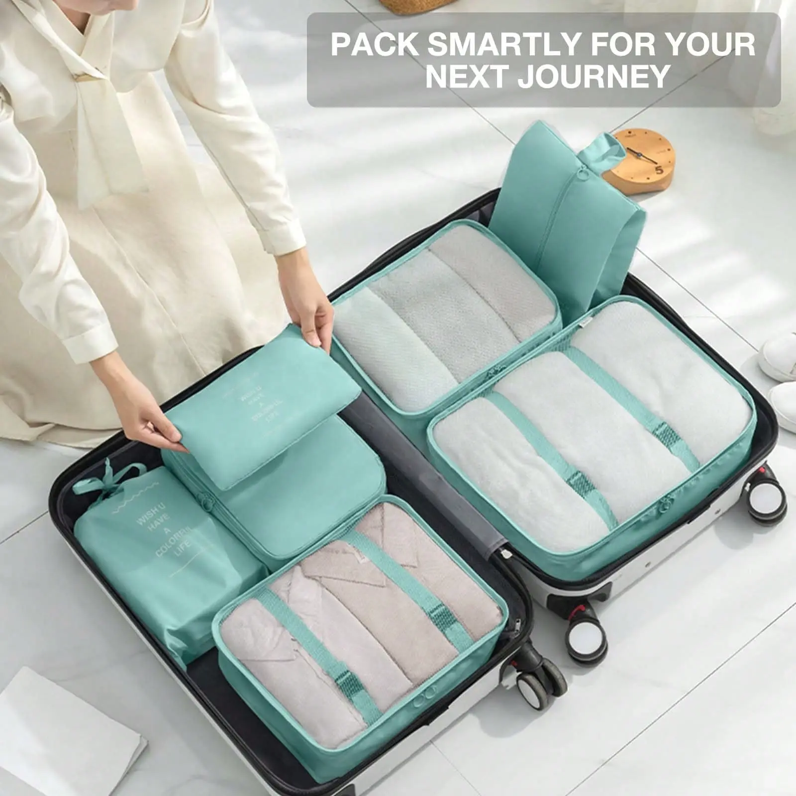 7PCS Packing Cubes Carry-On Set - Travel Containers, Classified Clothes Organizers, Assorted Sizes Luggage Storage Bags, Home Essentials Laundry Bag, Carry-On Set Travel Organizers, Oxford