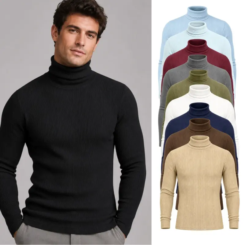 1/2 Pack Men’s Lightweight Turtleneck Sweater, Long Sleeve Ribbed Knit Base Layer, Casual High Neck Pullover for Fall Winter Outfits
