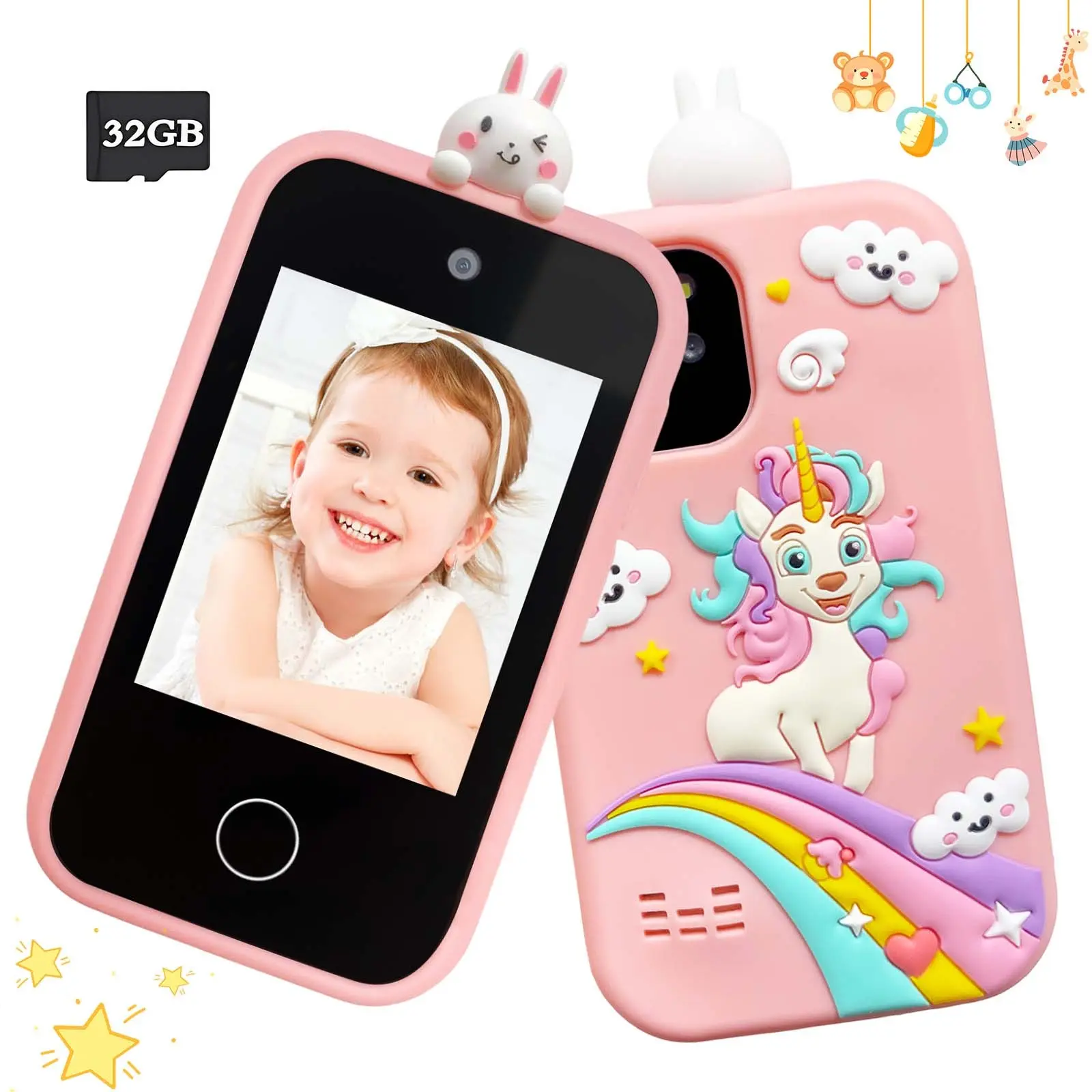 Toddler Educational Music Phone Toy, 2.8 Inch Touchscreen with Brain Games, Ideal Christmas Stocking Stuffer & Birthday Present for Kids 3–10, Unisex for Boys & Girls