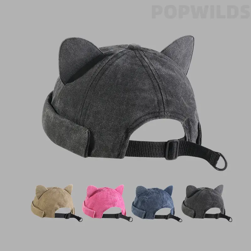 Cute Cat Ear Brimless Hat for Women, Vintage Washed Docker Cap, Trendy Korean Style Beanie Skull Cap, Minimalist Streetwear Sailor Hat, Lightweight Hipster Fashion Accessory for Daily Wear, Travel, Photos & Casual Outfits, Hats For Women, Character Ears H