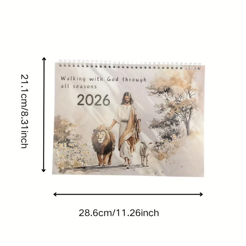 2026 Jesus Faith Calendar, Inspirational Bible Verses & Serene Illustrations, Daily Devotional Guide for Spiritual Growth