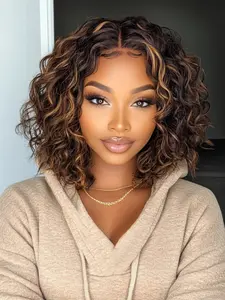 Natural Women's Medium Length Soft Glitter Highlight Blonde Wave Wig, Pre-Cut Baby Hair 13x4Lace Front Headband Design, Daily Wear Suitable, Pre Plucked Wigs