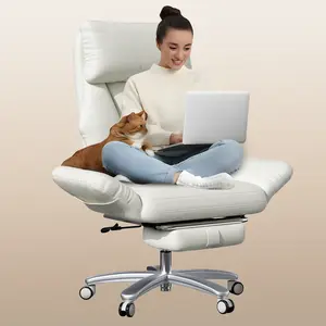 500lbs Cross Legged Office Chair with Footrest, Wide Seat Big and Tall Desk Chair with Reversible Arms, Ergonomic Leather Reclining Computer Chair with Adjustable Height for Home Office