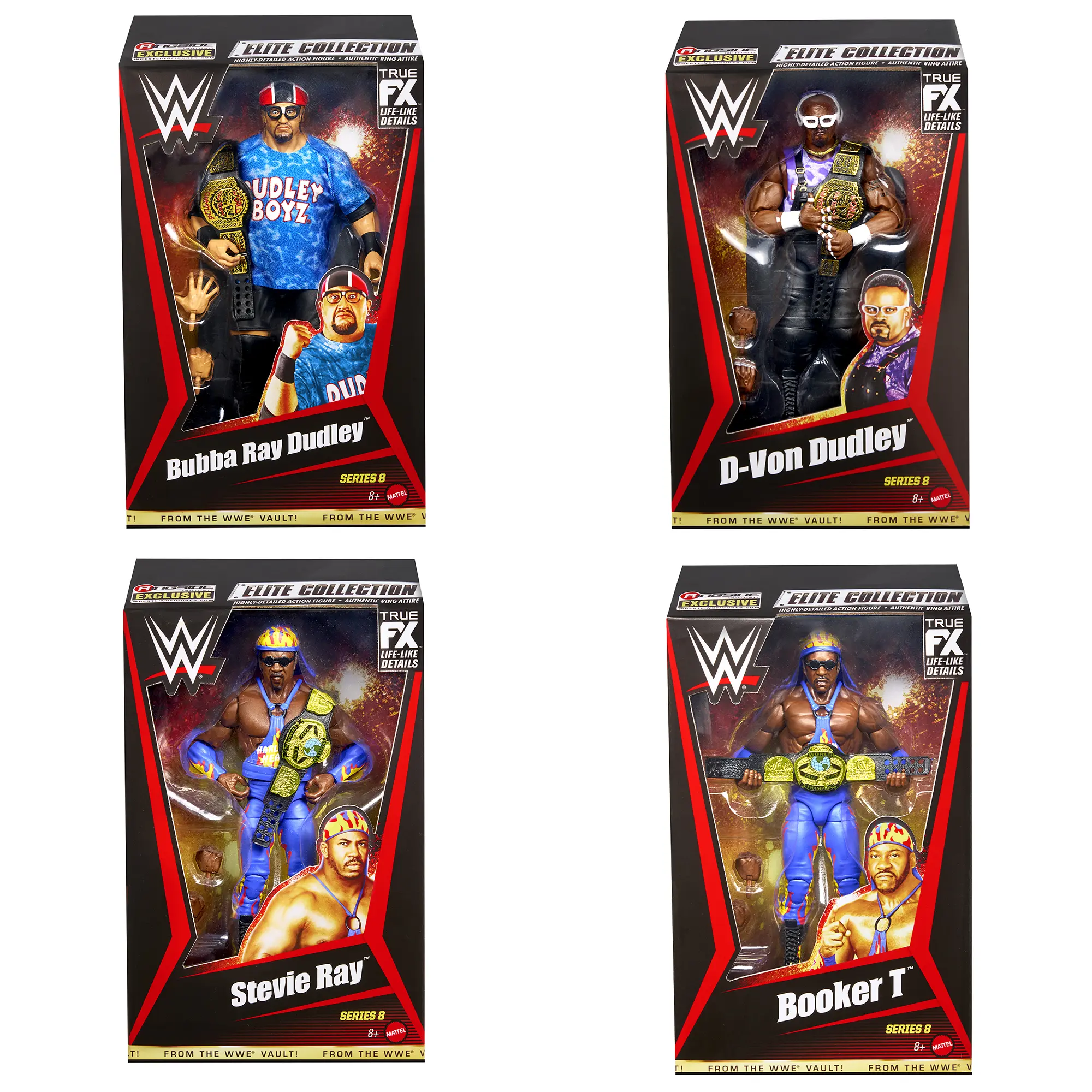 WWE From the Vault Ringside Exclusive Series 8 - Set of 4 (Dudley Boyz & Harlem Heat) Mattel WWE Toy Wrestling Action Figures